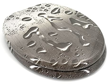 WC-Sitz Raindrops / Regentropfen, Grau, Metall verchromt, Holzkern