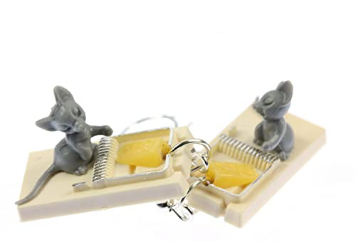 Miniblings Mausefallen Maus Ohrringe - Handmade Modeschmuck I Ratten Katzen Mäuschen - Ohrhänger Ohrschmuck versilbert
