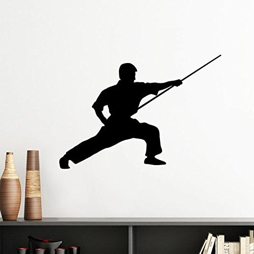 China Chinese Shaolin Stick Kung Fu Martial Art Mönch Soldier Traditionelle Kultur Illustration Muster Silhouette abnehmbarer Wandtattoo Kunst Aufkleber Wandbild DIY Tapete für Raum Aufkleber 40cm rot