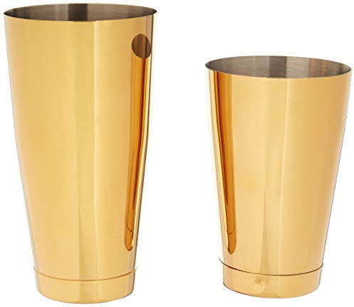 Barfly Weighted Cocktail Mixing Shaker Tin, Stainless Steel, Gold, Set 18 oz and 28 oz
