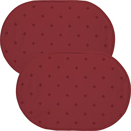 Erwin Müller abwaschbares Tischset, Platzset 2er-Pack Neuss im Rautendesign Burgund Größe oval: 35x50 cm - acrylversiegeltes Gewebe für leichtes Wischen