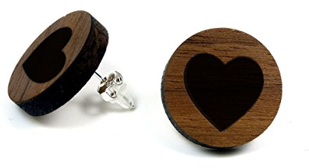 NaturSchatulle Holzohrringe Gravur Herz I Holzschmuck Holz Ohrringe 925 Sterling Silber natürliche Ohrschmuck Ohrstecker Damen Nussbaum