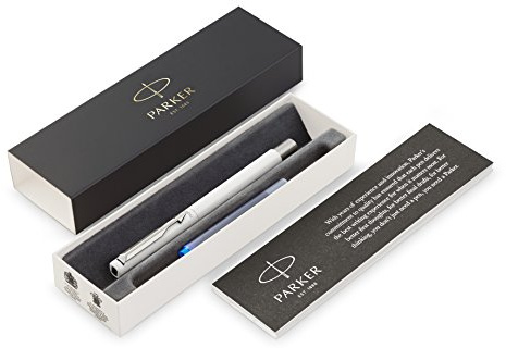 PARKER Vector Füllfederhalter, Weiß mit Chromzierteilen, Federstärke M, Blaue Tinte, Geschenkbox