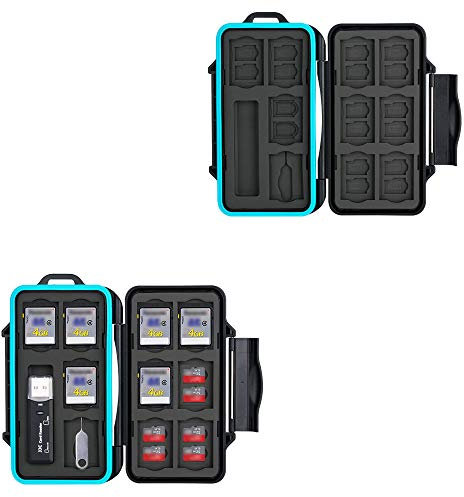 JJC Memory Card Case 30 Slots Carrying Water-Resistant Holder Storage SD SDHC SDXC Micro SD TF Cards with USB 3.0 Memory Card Reader for SD Micro SD & Carabiner & Card Removal Tool