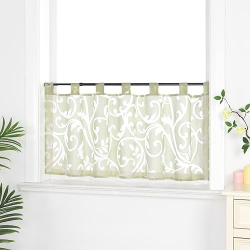 Joyswahl Scheibengardine Voile Bistrogardinen mit Schlaufen Elisabeth Kurzgardine HxB 45x120cm Grün 1er Pack