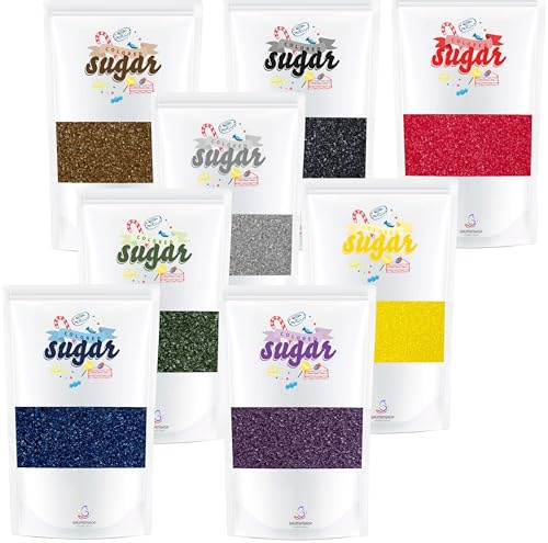 bunter farbiger Zucker Dekozucker Set 8 x 100g Glitzerzucker, auch für bunte Zuckerwatte Popcorn