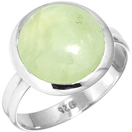 Jeweloporium Grüner Prehnit Silberring Größe 56 (17,8), 925 Sterling Silber Ring für Damen, natürlicher klobiger runder Edelstein handgefertigter Schmuck
