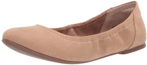 Amazon Essentials Women's Belice Ballet Flat, Tan Microsuede, 7.5 Wide