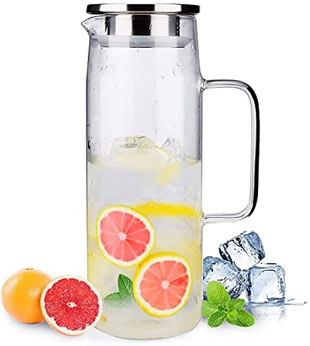 Webao Caraffa in Vetro, 1,2 litro Brocca Acqua con Coperchio, Borosilicato Brocche per Latte, Caffè o Bevande Fatte in Casa