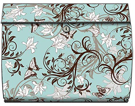 motivX-Ideenwerkstatt Briefkasten Swing Wandbriefkasten mit Motiv Florales in Türkis