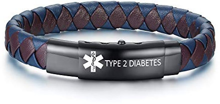 TYPE 2 DIABETES Medizinischer Alarm ID Armbänder Notfall-Identifikation Manschette Handgefertigter Geflochtener Armreif Verstellbarer Knopf Mikrofaser-Lederarmbänder für Männer Junge