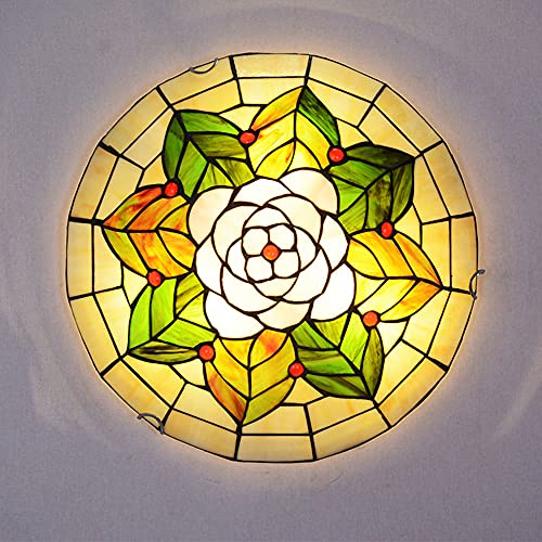 Wohnzimmer Deckenlampe Tiffany Vintage Schlafzimmer Deckenleuchte Jugendstil Mediterraner-Lampen Farbe Glas Lampenschirm Für Balkon Flur Badezimmer Flush Mount Dekorative Leuchten E27 MAX40W (40CM)