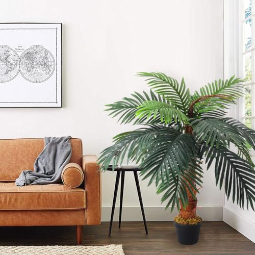 Artificial Palm Tree 100cm Faux Large Plant in Pot, Outdoor Indoor Fake Green Tropical Plant for Garden Front Door Porch Home House Decoration