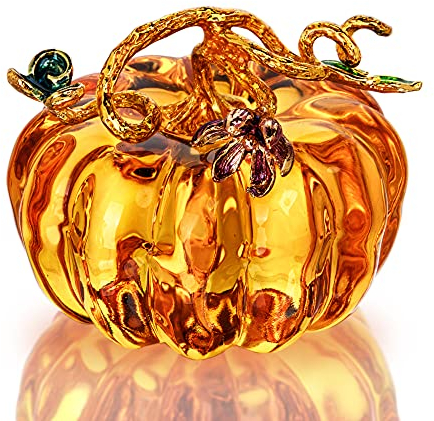 HDCRYSTALGIFTS Figura de calabaza de cristal soplado a mano de 6,3 cm, calabazas de cristal para decorar adornos, figura coleccionable
