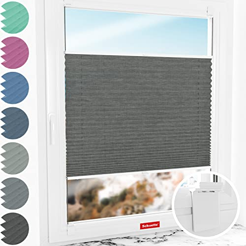 Schuette® Plissee ohne Bohren zum Kleben ● Melange Kollektion: Black Pearl (Schwarz) ● 20x80cm (Breite x Höhe) ● Suprafix Faltrollo Klebehalterung ● Bequeme Rollo Montage inkl. Video