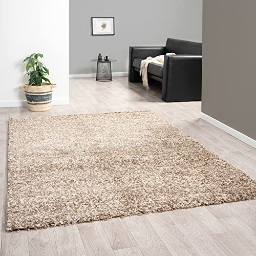 VIMODA Hochflor Teppich LUX Shaggy Wohnzimmer Schlafzimmer Mehrfarbig Meliert Extra Dicht, Farbe:Beige, Maße:120x170 cm