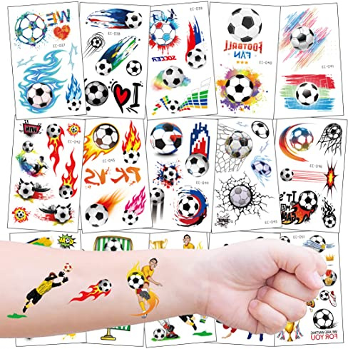 Kinder Tattoos zum Aufkleben - 15 Blätter Temporäre Fußball Kindertattoos Berufe - als Fussball Party Geburtstagsmitgebsel oder Geschenkidee
