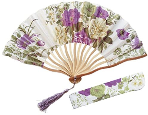Faltbare Fächer Handfächer, Chinesischer Blumen Stoff Fächer Bambusgriff Wandfächer, Chinesischen Stil Hand Fächer Mit Quasten für Wanddekoration und Geschenke