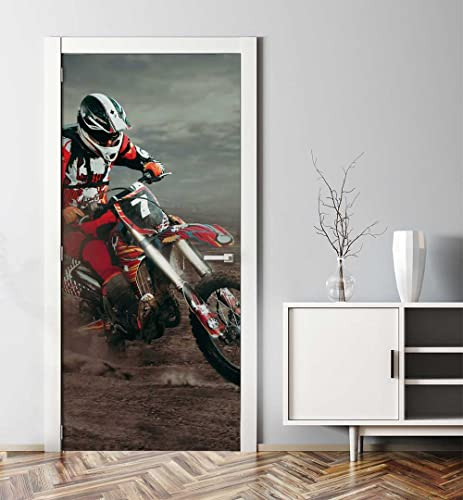 MyMaxxi - Tür bekleben mit Türtapete Türposter Türfolie Selbstklebend 90x200 Motocross - Tür verschönern Türaufkleber Türklebefolie Motorrad Helm Mehrfarbig