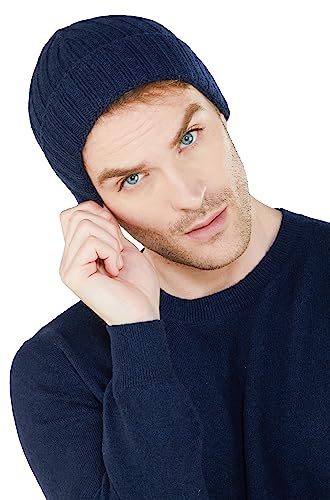 NEO B - CASHMERE | Mütze | Gerippt | 100% Kaschmir | Cardiff-Garn | Unisex | Hergestellt in Italien (Blau)