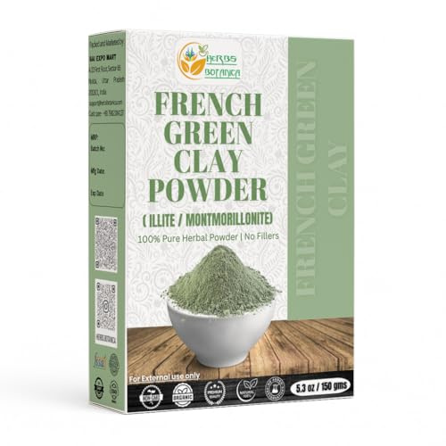 HB French Green Clay Powder Montmorillonite Clay Skin Softening Mask, Detoxifies Skin, Mascarilla De Arcilla Verde Francesa, 150Gms / 5.30 Oz