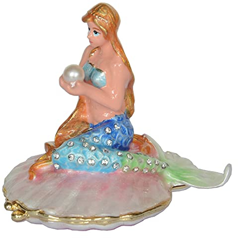 Bejeweled sirène sur coquille Saint-Jacques boîte à bibelots en métal boîte à bijoux porte-anneau Figurine cadeaux à collectionner