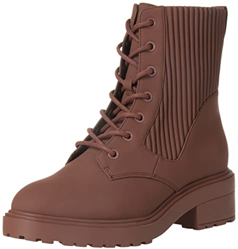 Amazon Essentials Stivali da combattimento gommati con suola spessa Donna, Bruno Rosso, 38 EU