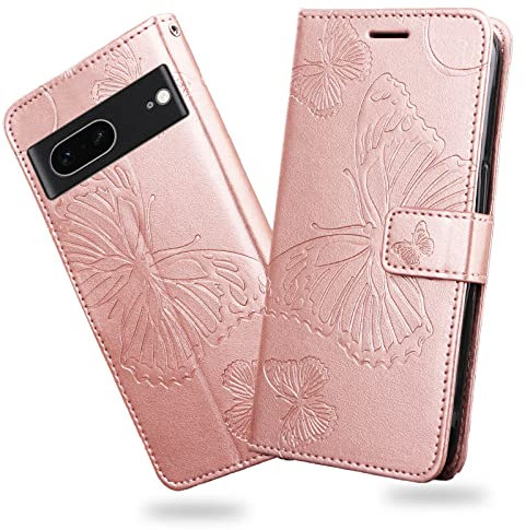 DENDICO Cover per Google Pixel 7, Portafoglio Custodia in PU Pelle per Google Pixel 7, Antiurto Cover a Libro con Slot per Carte, Oro Rosa