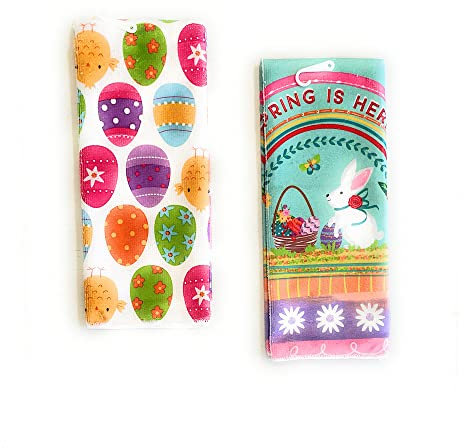 PRD Oster-Küchenhandtuch 2er Set | Spring is Here | Geschirrtuch mit Hase und Osterkorb, Osterei, Küken 31,8 cm | Bündel mit Bonus-Tweets-Artikel