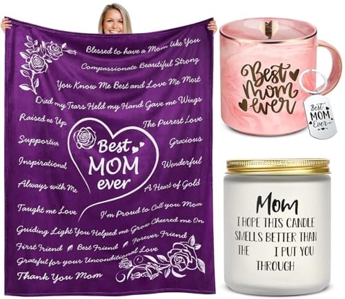 Geschenke für Mutter Best Mom Ever Decke, lustige Kerzen, Kaffeetasse, Schlüsselanhänger, Muttertagsgeschenke, Körbe für Frauen, Weihnachten, Geburtstag, Jahrestag (lila)