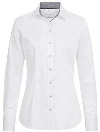 GREIFF Corporate Wear Premium Damen Bluse Lamgarm Regular Fit Weiss Kontrast Grau Modell 65621 Größe 48