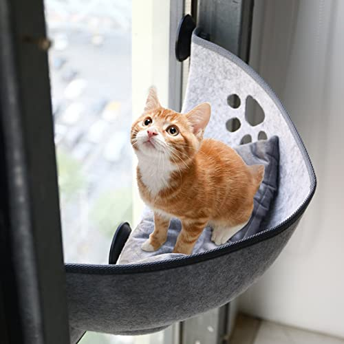 Fensterliege für Katzen Mit Matten und Saugnapf für 360° Sonnenbad - Fensterbrettauflage für Katzen bis 20 kg (Grau)