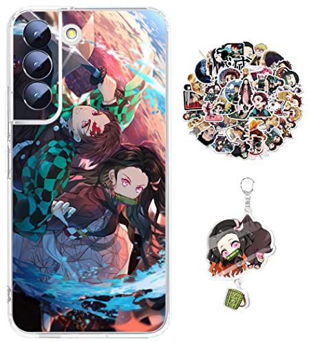 Demon -Slayer Hülle für Samsung Galaxy A14 5G Anime Handyhülle [Mit Schlüsselbund und 50pcs Aufkleber] Cartoons Transparent Silikon Case Hülle für Samsung Galaxy A14 5G
