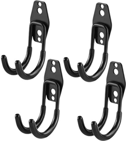 4Pack Holders with Hangers Storage Hanging Double Tools Bulky Broom Mount Items Power Mop Garage Utility Organization Organizer Duty Wall for Heavy Garden Bike Hook Hooks