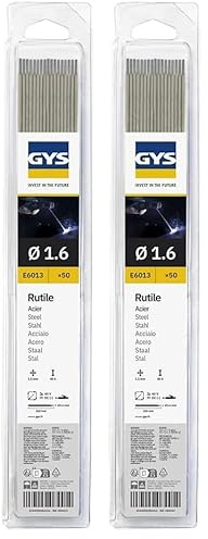GYS - ELECTRODES Rutiles Acier Ø 1, 6 E6013 - ETUI de 50 - CONSOMMABLE Soudure Arc/MMA - toutes positions (Lot de 2)