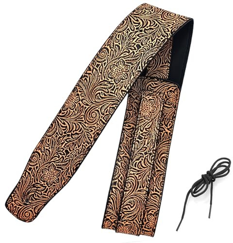Musiin Premium Guitar Strap Classic Style Pattern Guitar Strap Set for Bass, Electric & Acoustic Guitar (Gold Leather)