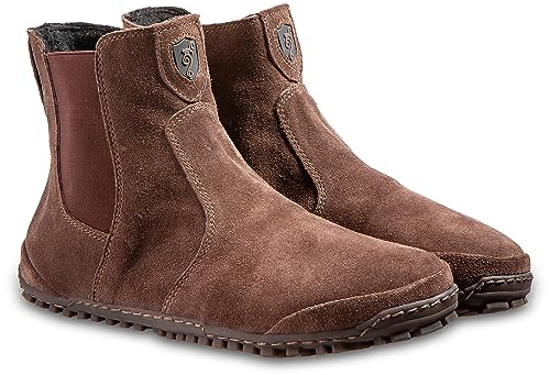 Magical Shoes gefütterte Barfußschuhe Damen, Chelsea Boots mit Reissverschluss, Leder Halbstiefel, Stiefelletten minimalistisch, Ankle Boot Handgemacht in der EU, Gr. 39, Braun, Lupino