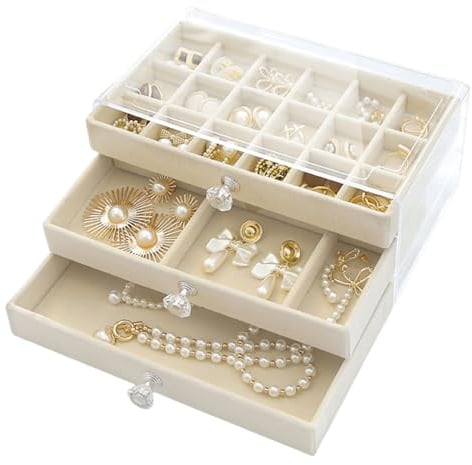 Terafeels Earring Storage Organiser Acrylic Jewellery Box - Clear Jewellery Display Case Gift Boxes for Women Girls Ladies 9.3 x 5.3 x 4.2 Inch-1503