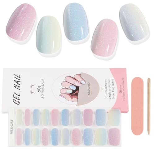 EBANKU 20PCS Smalto Adesivo per Unghie, Colore Arcobaleno Unghie Gel Adesive UV Smalto Adesivo Gel UV Full Wraps Lampada UV/LED con Lima e Stick per Donne Ragazze