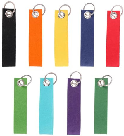 CPSYTE Schlüsselanhänger Beschriftbar Filz, Schlüsselanhänger Personalisiert Schlüsselband mit Schlüsselring & Bunt Filzanhänger,DIY Bestickt Schlüsselanhänger Filz Rohling(9 Stück, 9 Farben)