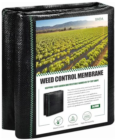 XHDA 2m x 10m Heavy Duty Weed Membrane, Garden Weed Control Barrier Fabric, Weed Suppressant Membrane for Ground Cover
