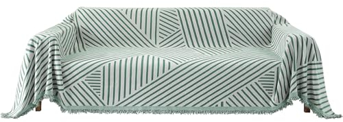 YSTELLAA Funda Sofa 3 Plazas, 180×340CM, Manta Cubre Sofa Four Seasons, Universal, Reversible, Grande, Gruesas, Antideslizantes, Decoración De Interiores, para Salón, Verde Claro-Line