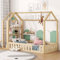Merax Kinderbett 90x200cm mit Rausfallschutz, Kinder Hausbett mit Ablageregal, Stabiles Holz Baumhausbett mit Lattenrost, Spielbett für Jungen & Mädchen, Flachbetten, dekorativ, Ohne Matratze, Natur