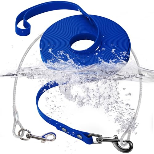 Wasserdicht Schleppleine für Hunde,mit Chew Proof Tie-Out Leinen,Wasserdicht Trainingsleine für Hunde(Blau,10m)