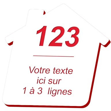 Plaque gravée personnalisée autocollante pour nom et numéro de boîte aux lettres en forme de maison design ? blanc écriture rouge - format 5x5 cm