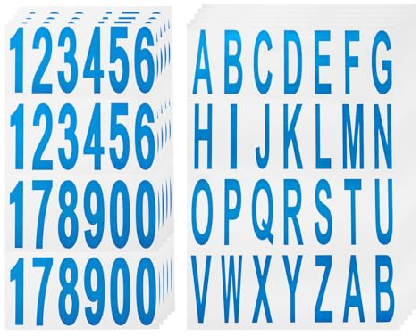 sourcing map 10 Sheets Mailbox Numbers and Letters Reflective Vinyl Waterproof Number Letter Stickers for Indoor/Outdoor Sticker Decals, Blue in White