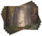 ABAKUHAUS Tierwelt Platzmatten 8 Stück, Stag Deer entdeckt einen verträumten Misty Hazy Forest Herbst Baum Foggy Mystical Pathway, Waschbare Stoff Esszimmer Küche Tischdekorations, Taupe Karamell