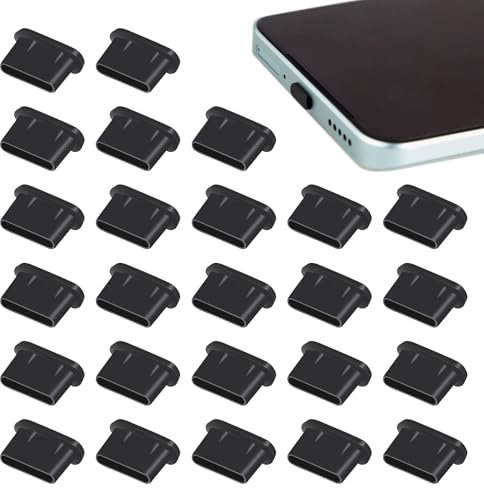 BLMHTWO 25 PCS USB C Port Cover, Phone Dust Plug Soft Silicone iPhone Port Protector Compatible with Most USB Type-C Smartphones Laptops and Tablets (Black)