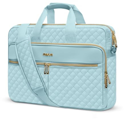 MOSISO Sacoche Ordinateur Portable 15-15,6 Pouces,Porte-document Femmes Hommes,16 Pouces Carré Matelassé Sac Messager d'ordinateur Bureau Voyage avec 3 Poches & Courroie,Bleu Glacé