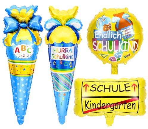HOWAF Luftballons Einschulung Deko für Junge - Zuckertüte Folienballon, Endlich Schulkind Luftballon mit Helium für Schuleinführung